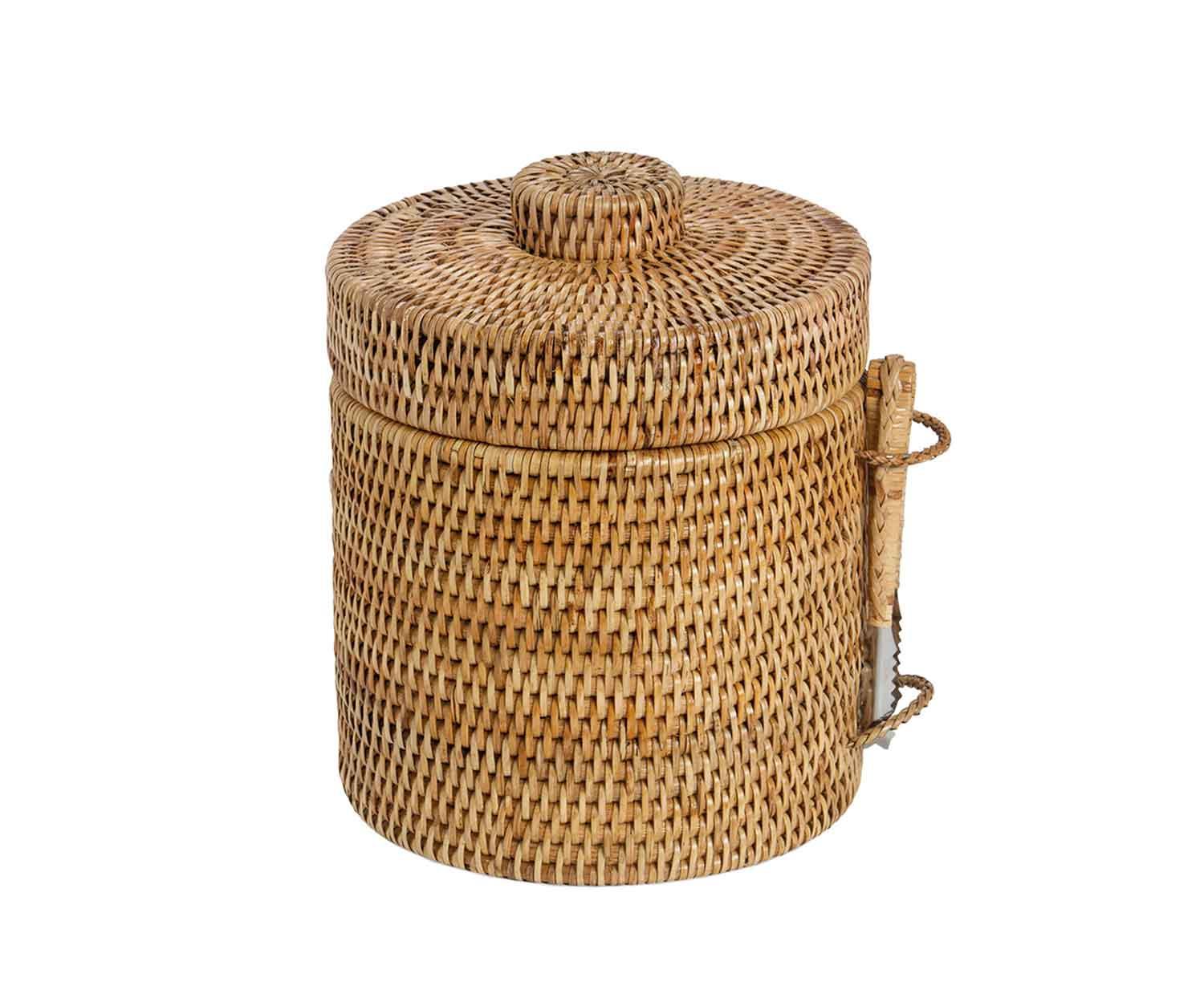 Rattan Ice Bucket with Tongs